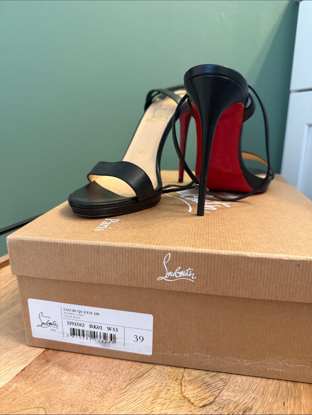 Christian Louboutin Black Leather Ankle-Strap Sandals - loubi queen 120 size 39